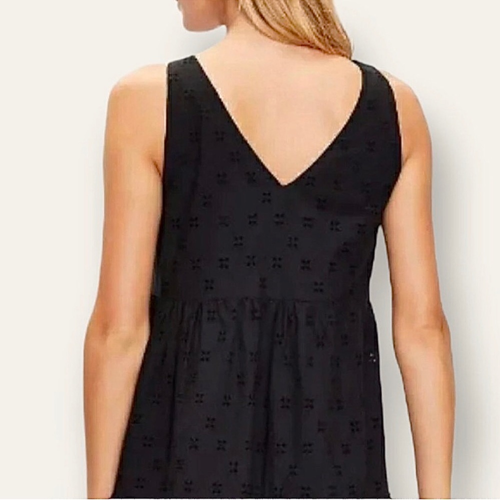 LOFT Black Eyelet Sleeveless Tiered Swing Dress XS - Picture 3 of 11